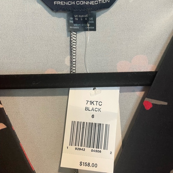 Asian inspired v-neck black dress with red/pink/purple floral pattern. - Picture 4 of 6